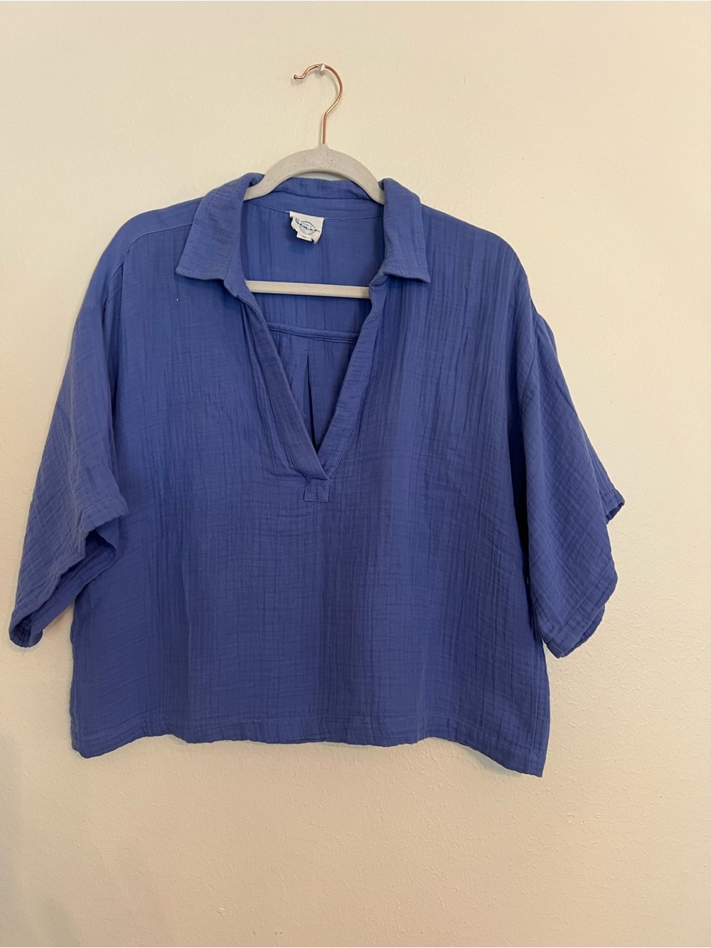 LOFT Cotton Gauze V-Neck Tunic Top - Blue